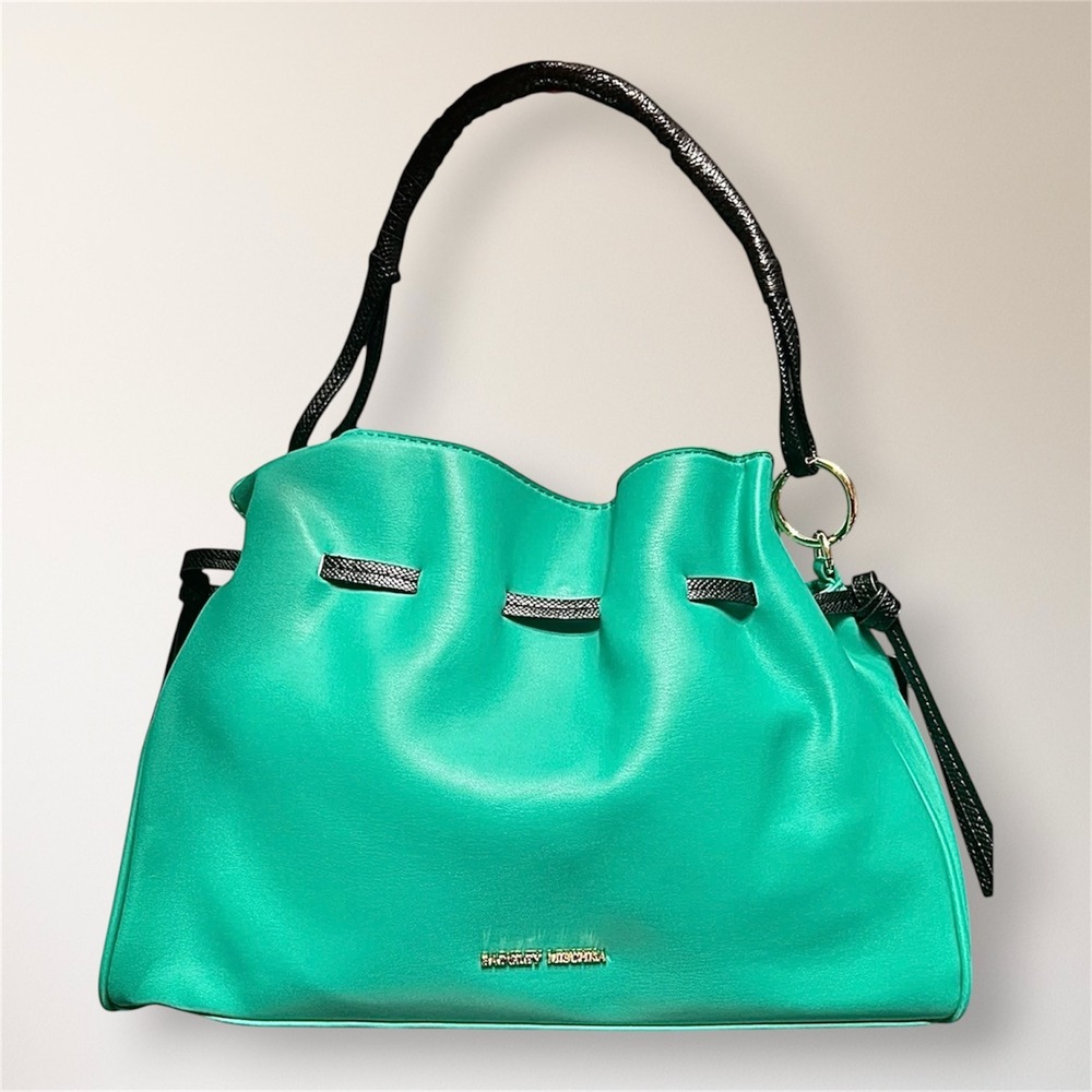 NWT Badgley Mischka Green Vegan Leather Drawstring Bucket Shoulder Crossbody Bag
